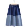 Миди-юбка А-силуэта большого размера - Синий пэчворк, Высокая талия, Корейский стиль (Осень/Зима 2022)