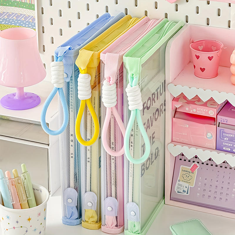 A4 Mesh Zipper Stationery Bag Portable Organizer Folder School Office Supplies Storage Pouch With Handles Large Capacity