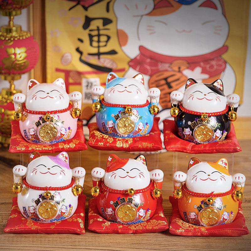 4,5-дюймовая керамическая монетница Maneki Neko Lucky Cat Fortune Colored Cat Golden Circle Home Decoration Gift Feng Shui Figure