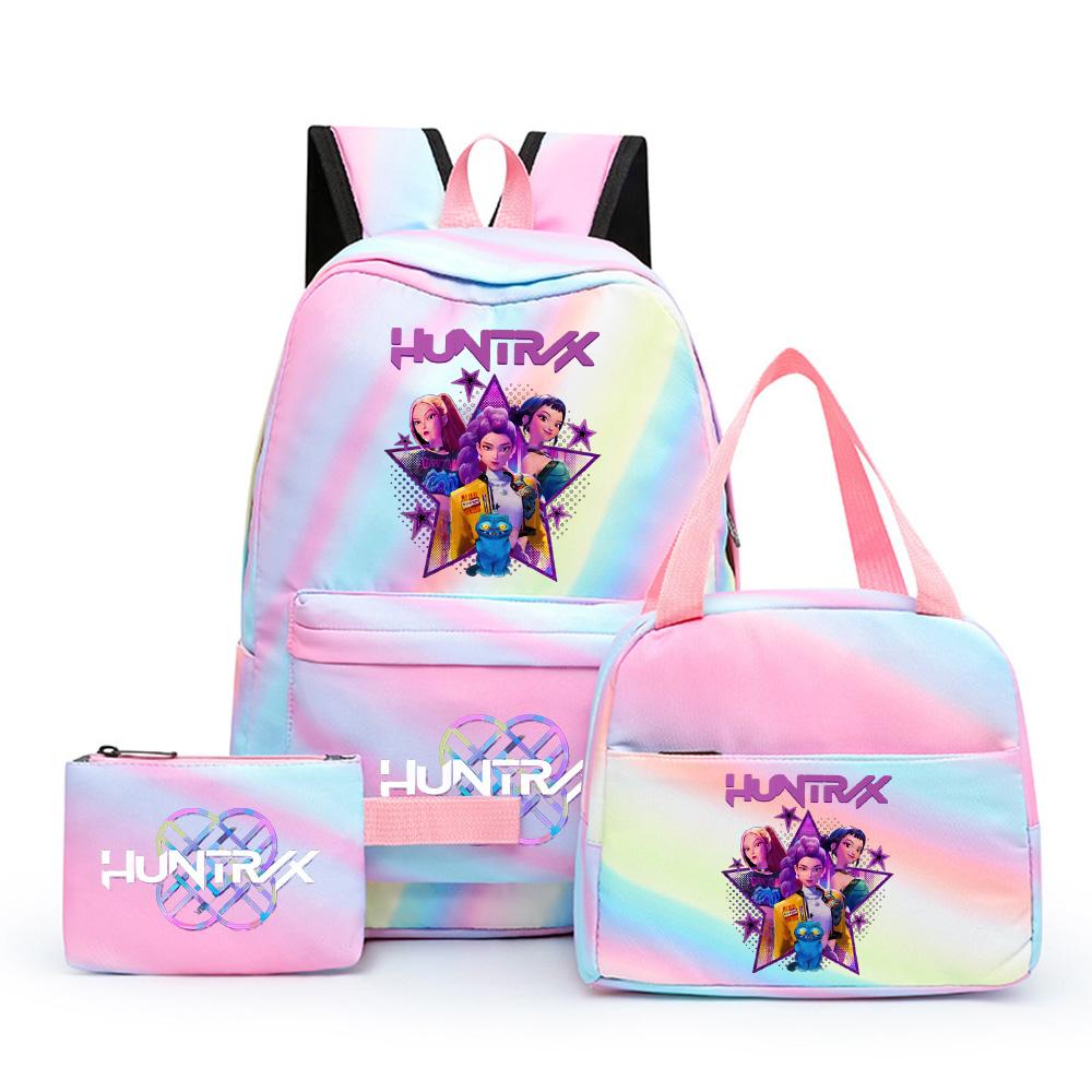 3Pcs/set Anime Cute Kpop Printed Backpack with Lunch Bag Pencil Case for Teenager Girl Boy Bookbag Large Capacity Waterproof Travel Bag Kid Gift