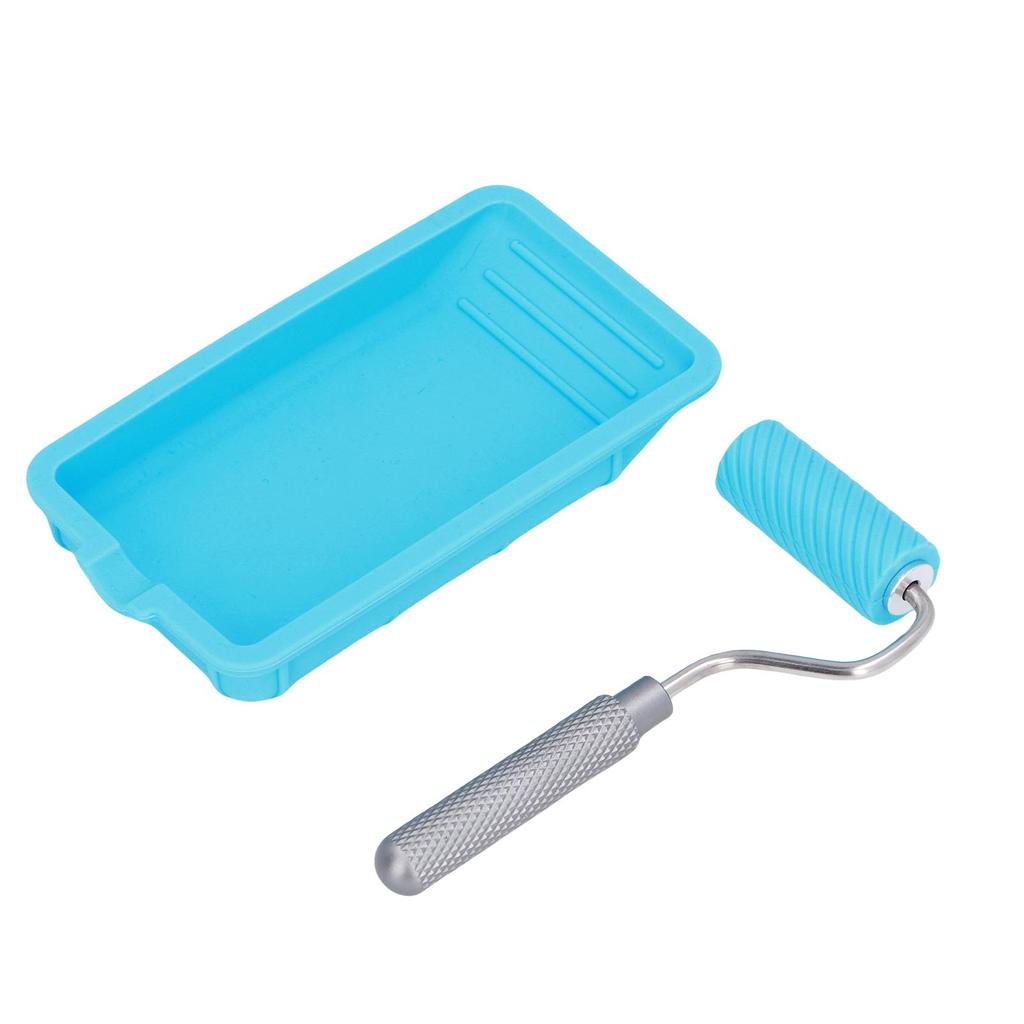 Silicone Paint Roller and Tray Set Reusable Soft Adhesive Latex Roller and Tray for Woodworking Crafts
