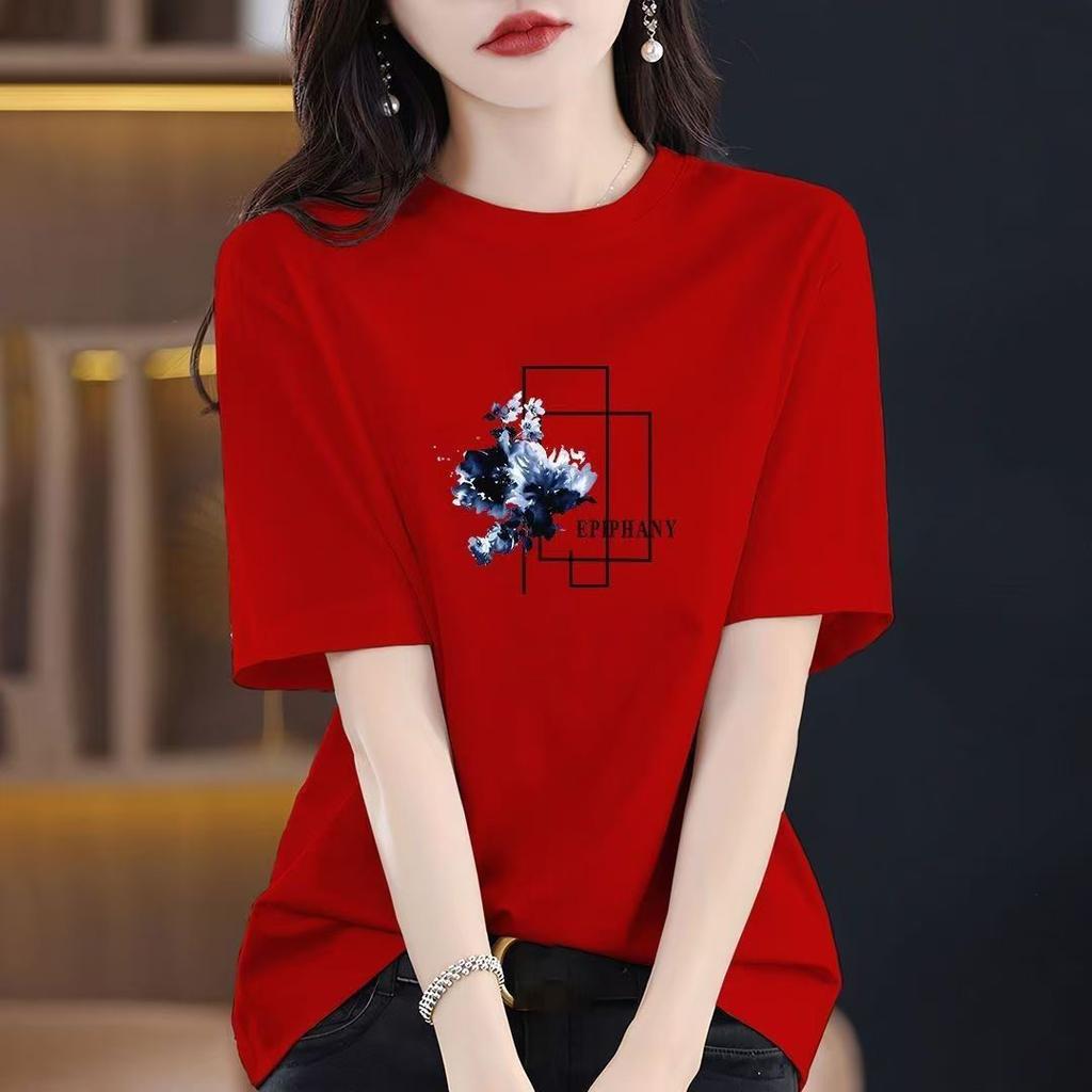 Футболка из хлопка с короткими рукавами для женщин 2024 года, новые модные свободные топы средней длины