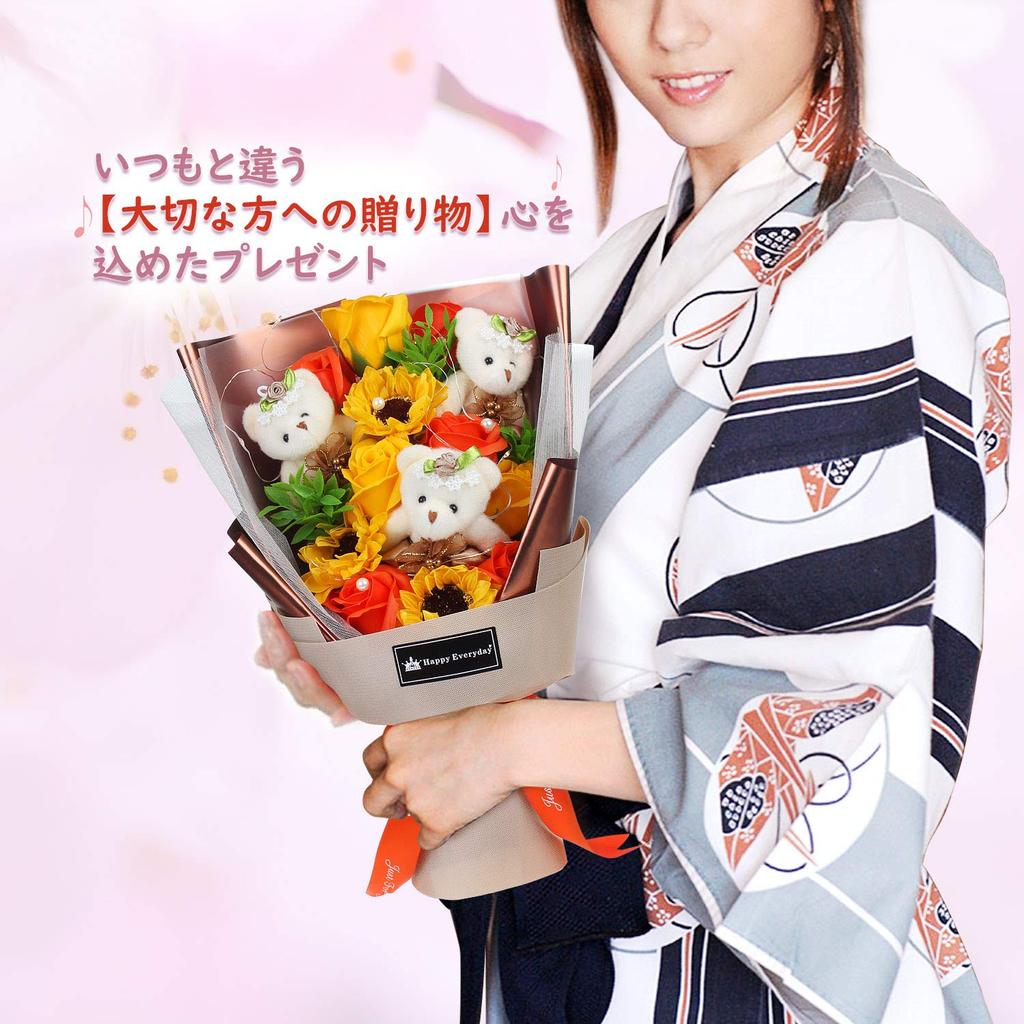 Букет из мыльных цветов подарок популярный искусственный медведь со светодиодной подсветкой букетная композиция в коробке роза подсолнух День рождения годовщина День пожилых