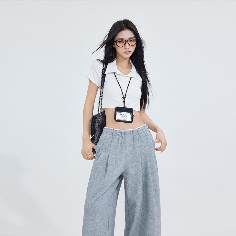 Весенние повседневные брюки в американском стиле Lazy Style с высокой талией для женщин, новые свободные и узкие универсальные плиссированные брюки в пол