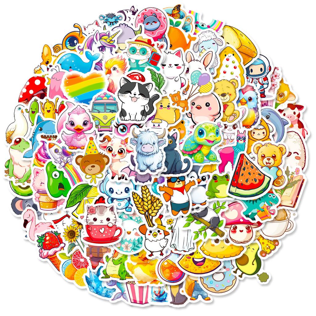 100 Small Size 4Cm Animal Food Small Fresh Cartoon Graffiti Sticker Diy Luggage Mobile Phone Case Sticker