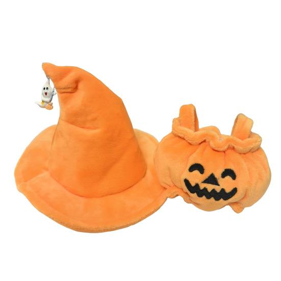 Doll Clothes Halloween Pumpkin Overalls Plush Doll Costume with Black Hat Cute Outfit for 15cm Dolls Display