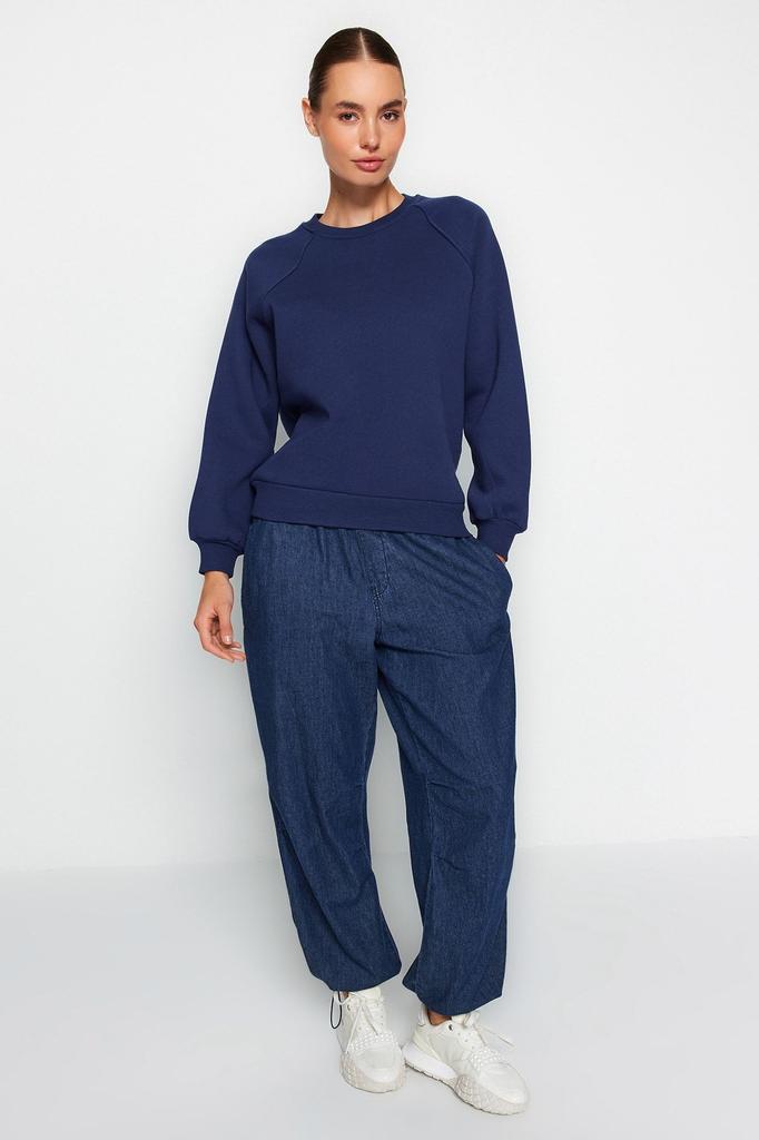 Женская модная стильная толстовка изумрудно-зеленого цвета, свободная удобная посадка, базовый вязаный свитшот с рукавами реглан и круглым вырезом