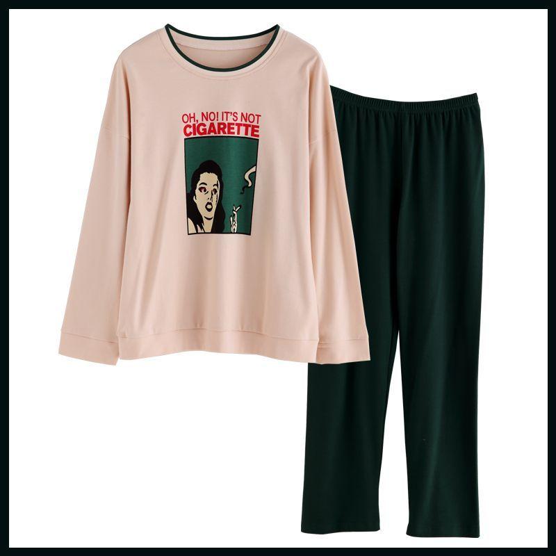 Новый комплект пижамы с длинными рукавами для женщин, весенняя и осенняя пижама из чистого хлопка, корейский стиль, домашняя пижама большого размера