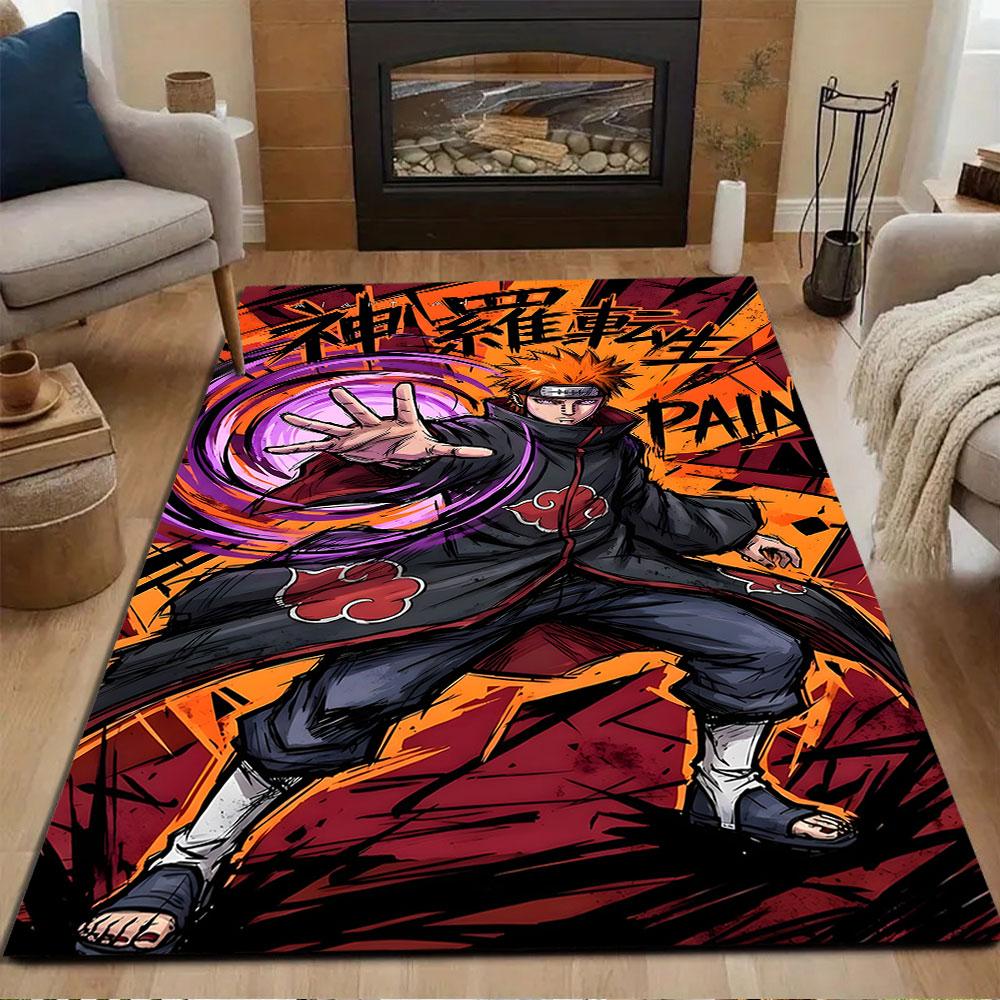 Anime-Inspired Warrior Pose Design Patterned carpet, non slip mat suitable for living room and bedroom sofas