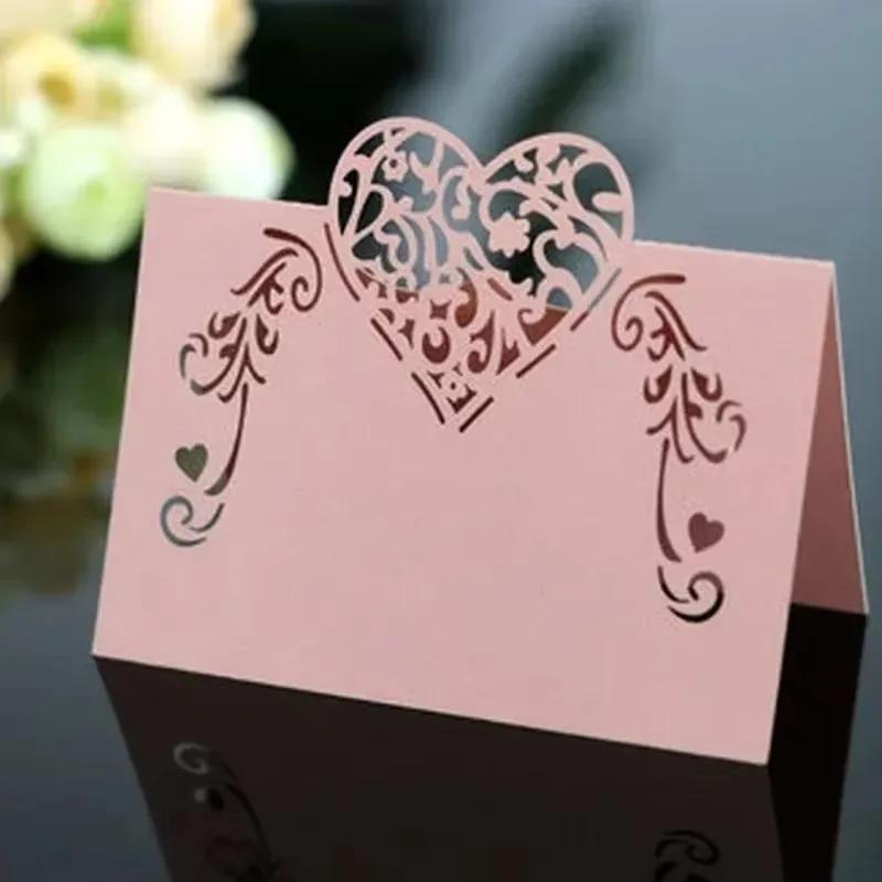 20/50PCS/Bag Pink/Purple Heart Shape Place Cards Wedding Name Cards for Party Table Decoration Wedding Decor Accessories