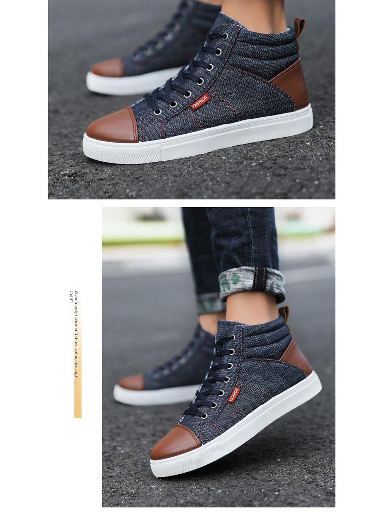 2024 Classic Korean Denim High-Top Men's Trendy Sneakers - Large Size Canvas Casual Shoes