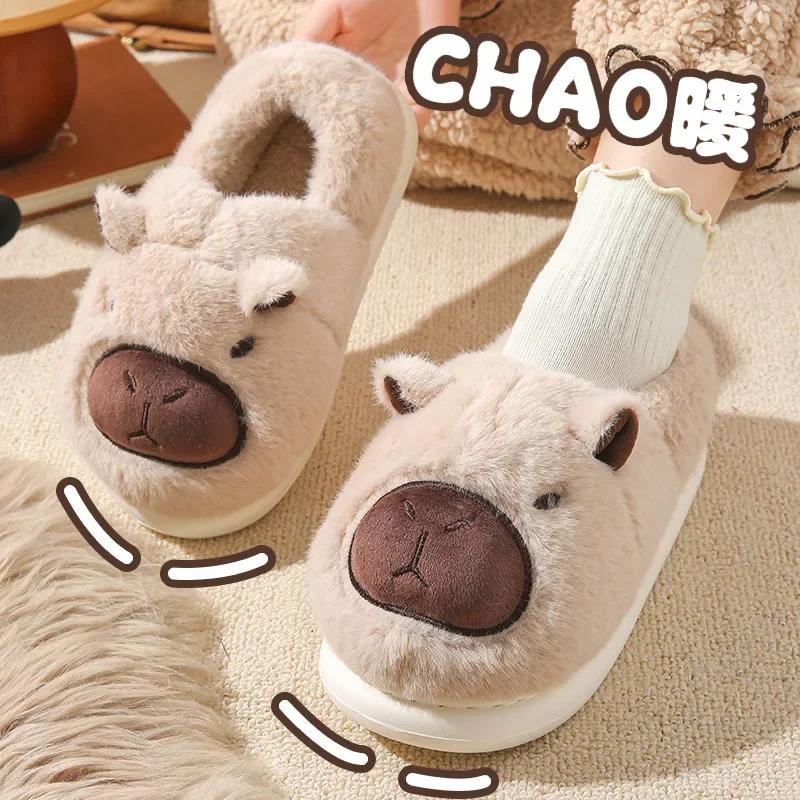 Fashion Women Cute Cartoon Slippers Bedroom Soft Sole Non Slip Plush Slippers Female Winter Thick Bottom Indoor Home Warm Cotton Slides