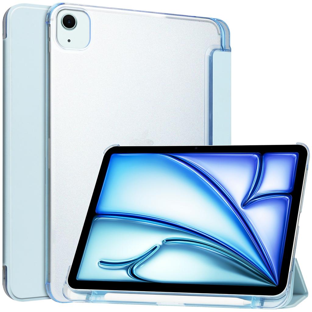 Для iPad Эйр 11 (2025)/(2024) Чехол из ПУ кожи для смарт-планшета, гладкая матовая задняя панель, встроенный держатель для карандаша