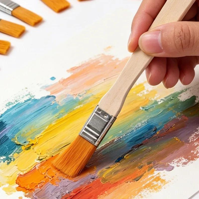 100/10pcs Wooden Handle Nylon Bristle Paint Brush for Oil Painting Watercolor Drawing Dusting Cleaning Brushes Tools Supplies