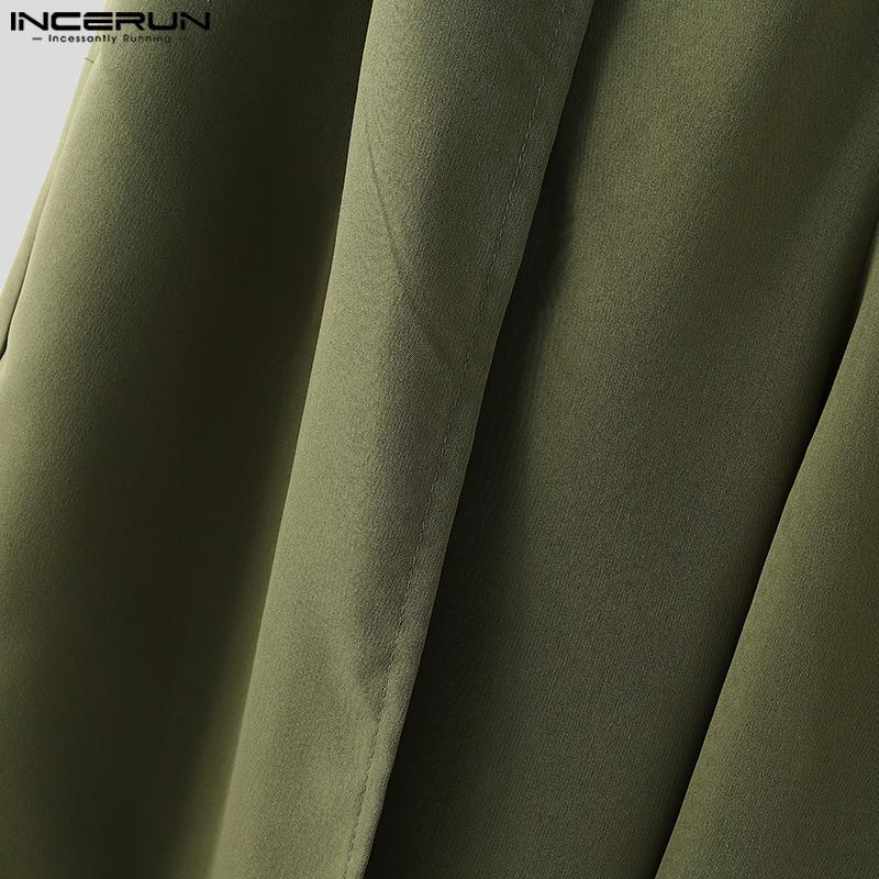 INCERUN Мужские брюки на молнии, эластичные, с высокой талией, повседневные длинные брюки с широкими штанинами