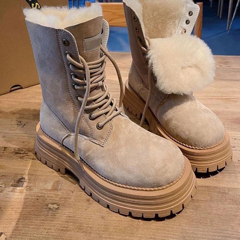 Ботильоны на платформе для снега, женские, меховые, теплые, замшевые, женские, тренд 2025 года, зимние, короткие, плюшевые, готические, для ходьбы, мотоциклетные, Botas De Mujer