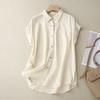 Летняя свободная однотонная хлопковая конопляная рубашка с коротким рукавом, женский топ