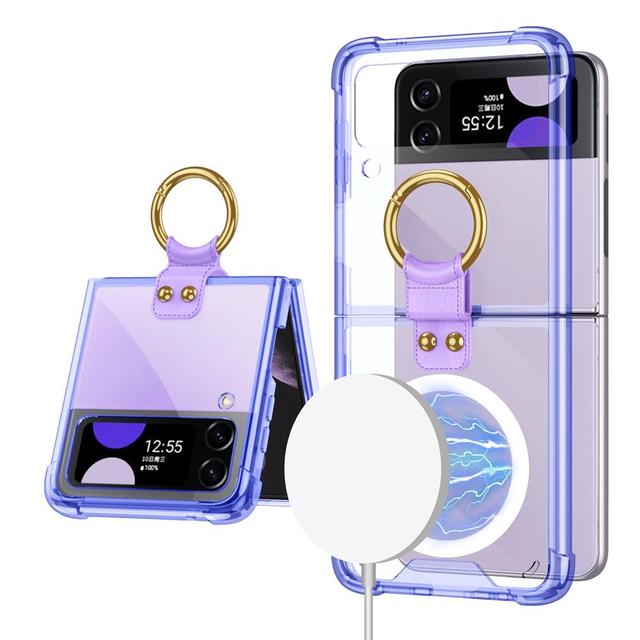 Магнитный чехол для Magsafe с беспроводной зарядкой для Samsung Galaxy Z Flip 4 3 Flip4 Flip3, прозрачный прозрачный чехол с кольцевым кронштейном