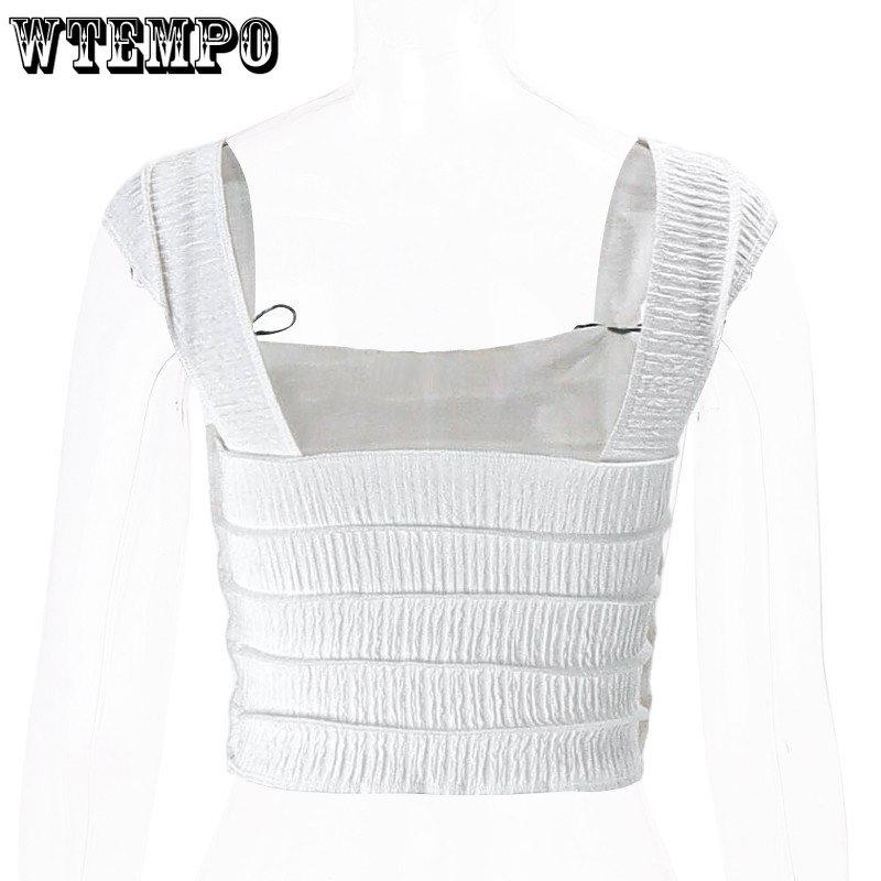 WTEMPO Y2K Folds Bow Cropped Tops Cute Square Collar Short Sleeve T-Shirt Retro Harajuku Basic French Tee Lady Elegant Chic Tops