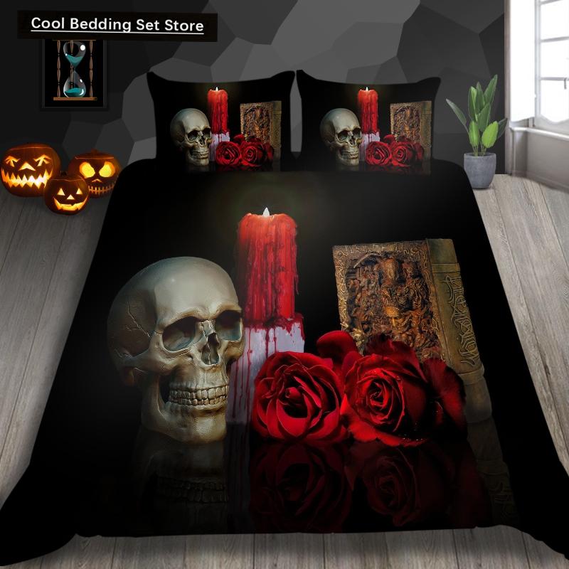 Скелет King Queen Пододеяльник Череп Постельное белье Комплект для детей Подростков Взрослых Хэллоуин Спальня Декор Мягкий Одеяло Чехол Наволочки
