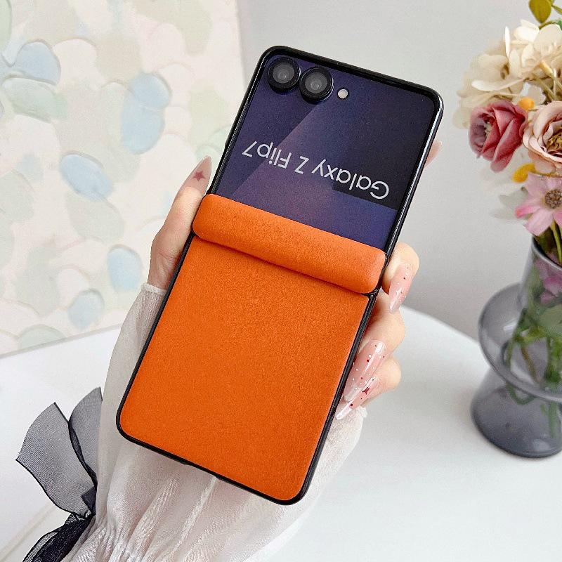 Однотонный чехол-бампер из кожи с текстурой Morandi для Samsung Z Flip7, ударопрочный, складной, из твердого ПК