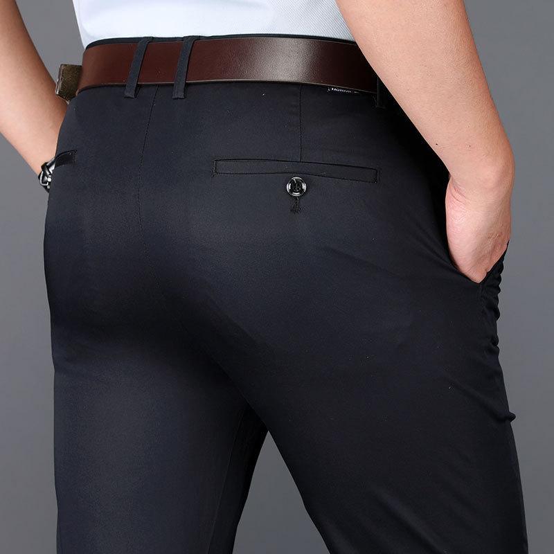 Тонкие мужские повседневные брюки Tencel эластичные повседневные брюки среднего возраста мужские летние повседневные мужские прямые брюки с высокой талией