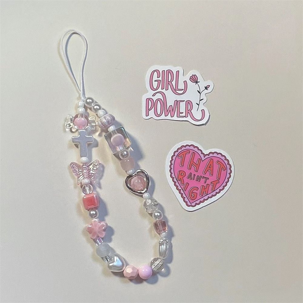 Heart Star Cellphone Strap Pink Pearl Cool Girl Phone Chain Lovely Y2k Phone Lanyard Jewelry Gift