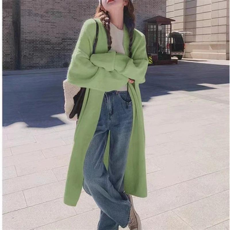 Кардиган женский вязаный премиум темпераментный средней длины, новый осенне-зимний, свободного ленивого стиля, повседневный, универсальный, куртка-свитер