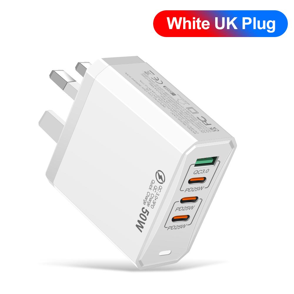 50W 4 Ports USB Charger Fast Charging EU/US Plug Wall Charger for IPhone Samsung Xiaomi Huawei Quick Charge Phone Charge Adapter