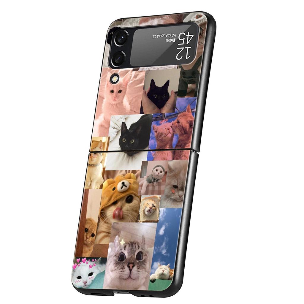 Z Flip 4 Phone Case for Samsung Galaxy Z Flip 3 5G ZFlip3 Flip3 Zflip Flip4 Black Hard Cover Cat Meme Funny Animals Shell Coque