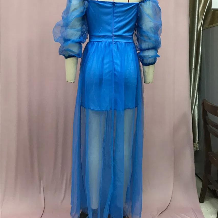 Женское свадебное платье с открытыми плечами из сетки, платье с рукавами-фонариками, разрезом до бедра и корсетным бюстье, сексуальное вечернее платье, подчеркивающее фигуру