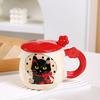 Large Capacity Kitten with Lid Spoon Cute Cartoon Ceramic Cup High Temperature Resistant Office Mug Girls Suit Cup