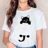 Fashion Women Black Cat Print T Shirt Funny Casual O-neck Short Sleeves T-shirt Summer Female Tee Shirt