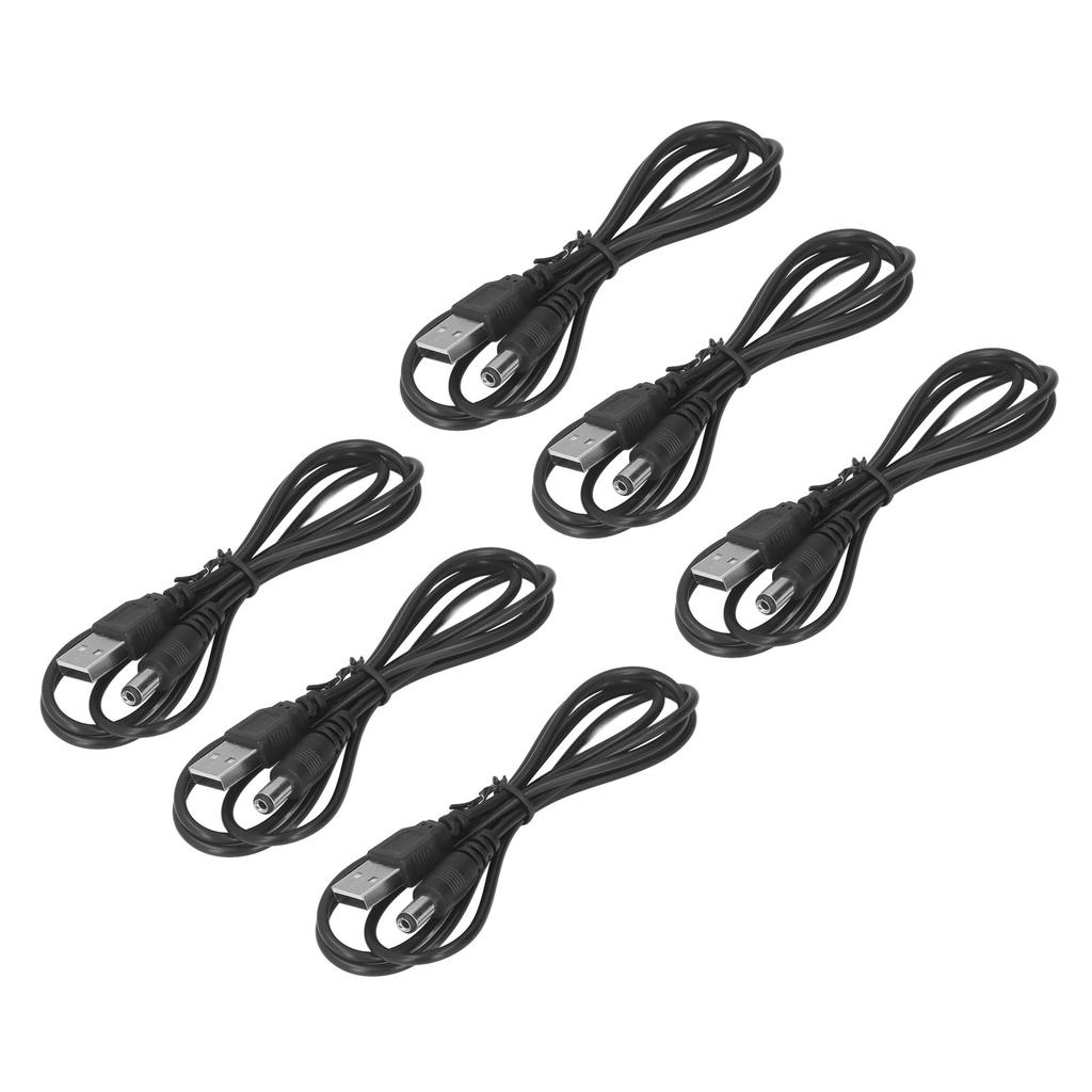 6 шт. 5 В постоянного тока разъем кабеля питания USB 2.0 A папа на 5.5x2.1 мм зарядный штекер черный