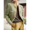 Korean Fashion Tweed Jackets Tops Women Casual O-neck Single Breasted Spring Fall Elegant Long Sleeve Manteau Blusas