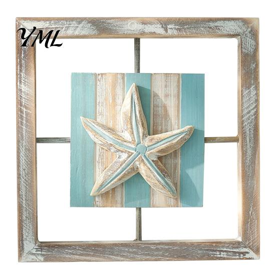 Bathroom Wall Art Decor 3D Beach Wooden Frame Art, Coastal Style Starfish/Conch/Shell Decor, Ocean House Ornaments Inspired Mount for Bedroom