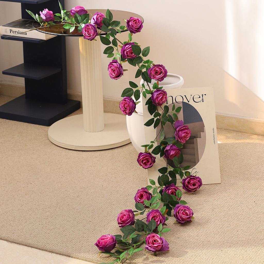 Artificial Rose Vine Garlands, Fake Silk Hanging Flowers Ivy Leaves Greenery Wreath for Home Garden Wedding Wall Decor
