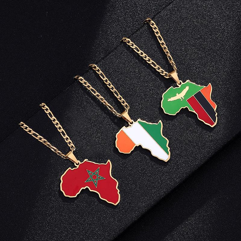 Африканская карта Хип-хоп Ожерелье из нержавеющей стали: Нигерия, Сомали, Ангола Дизайн