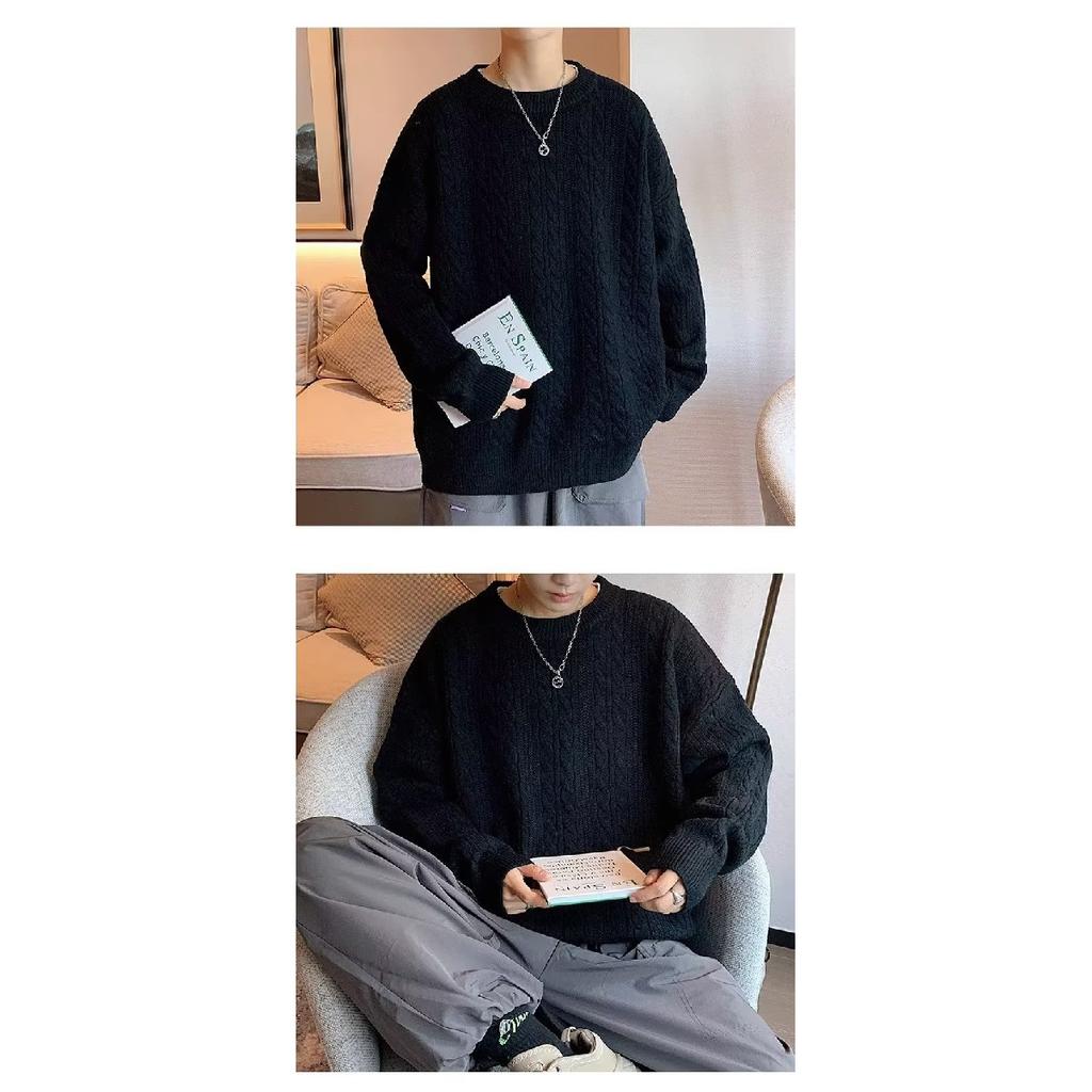Мужской свободный свитер осень и зима новый свитер с круглым вырезом однотонный повседневный свитер пуловер топ для мужчин