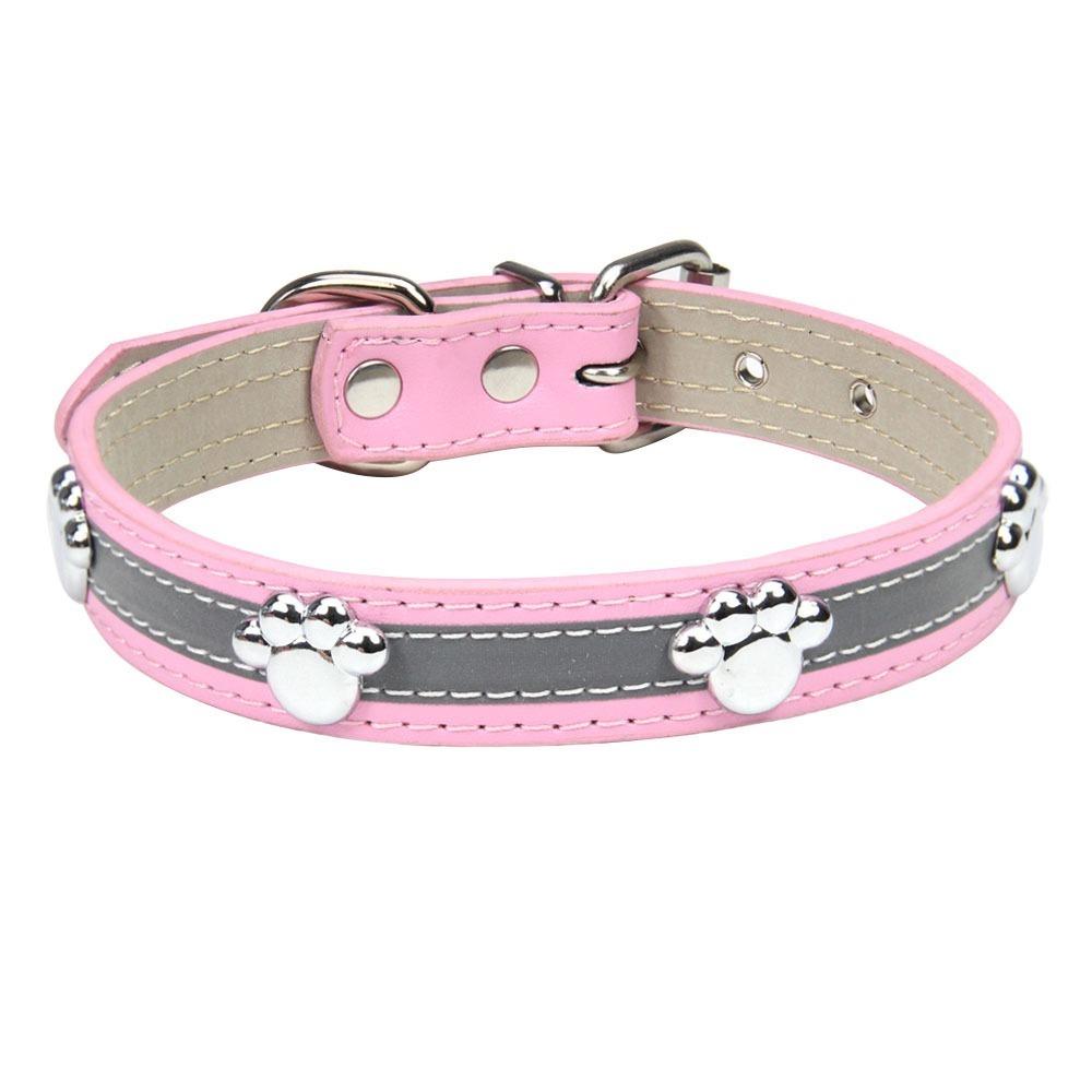 Leather Reflective Dog Collar Adjustable Metal Buckle Rivets Pet Collar Decorative Soft Dog Footprint Collar Pet Supplies