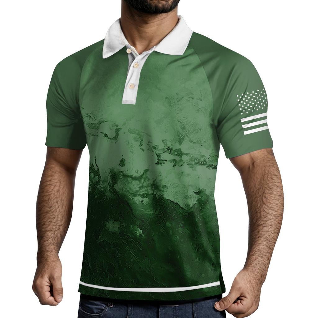 Men's Three Button Printed Lapel Short Sleeve Shirt Top