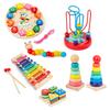 Kids Musical Instrument Wooden Xylophone Twisting Worm Rainbow Tower Clock Shape