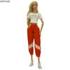 Fashion Doll Clothes Set for Barbie Outfits 1/6 Dolls Accessories White Crop Top T-shirt Red Trousers Pants Kids Toys