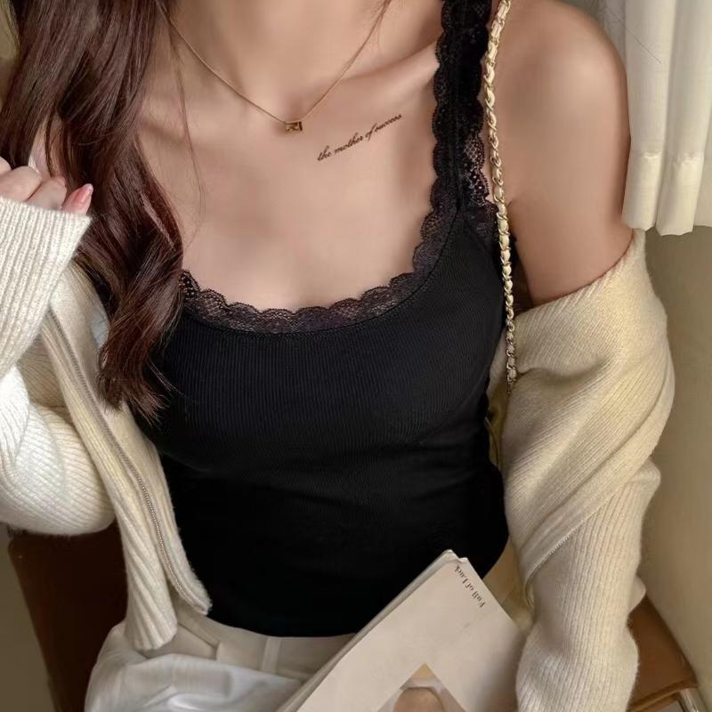 Black Tops Summer Sleeveless Women Tank Top With Lace Top Red Inside Wear Lace Camisoles Loose Underwear Womens Clothing Vest