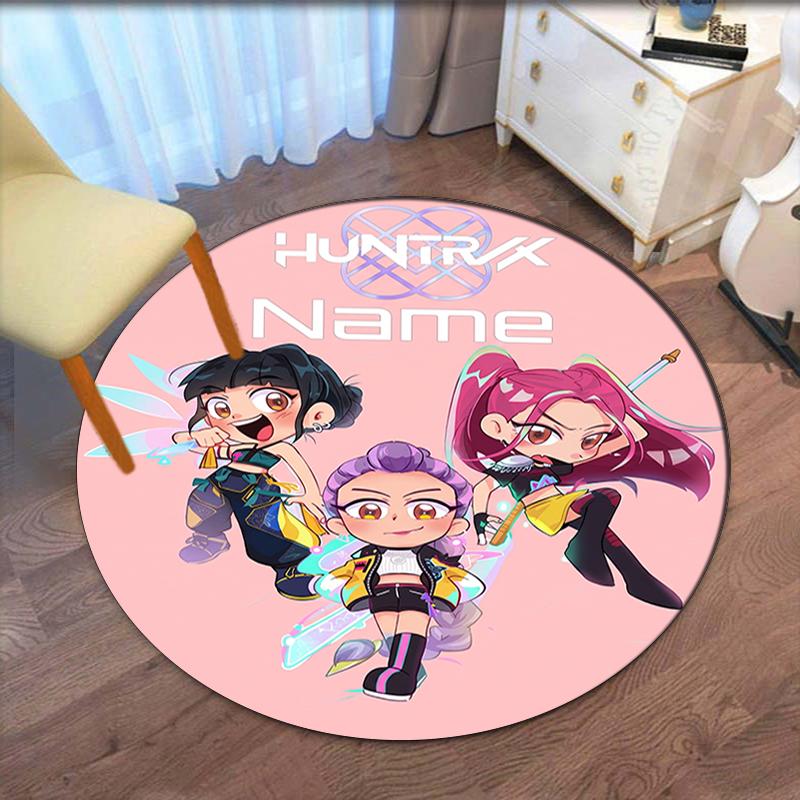 Custom Name KPop Demon Hunters Printed Round Rug Carpet Chair Rug Area Rug Entryway Doormats,for Office Chair Living Room Bedroom Kitchen Room.