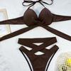 2 Pcs/Set Bathing Suit Solid Color Padded Cross Strap Swimwear Set Spa