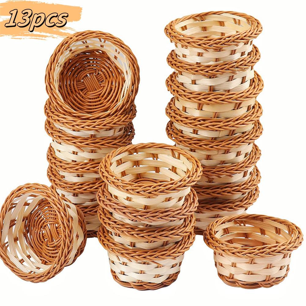 WTEMPO Round Mini Handmade Wicker Baskets Mini Round Baskets for Kitchen and Dining Display Decoration Gifts and Crafts Mini Picnic Baskets
