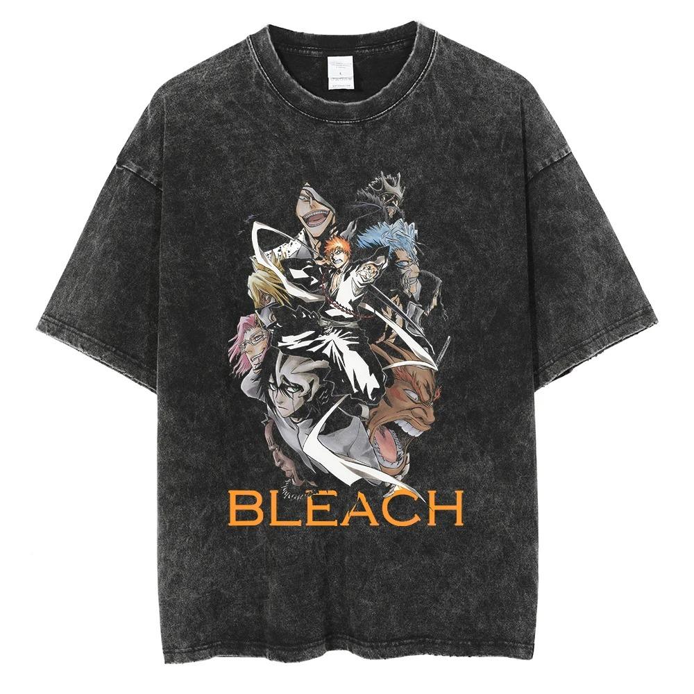 Classic Hotblooded Anime BLEACH Graphic Print TShirts Men Women Vintage Washed Casual Oversized Top Cotton Solf Summer New Tee