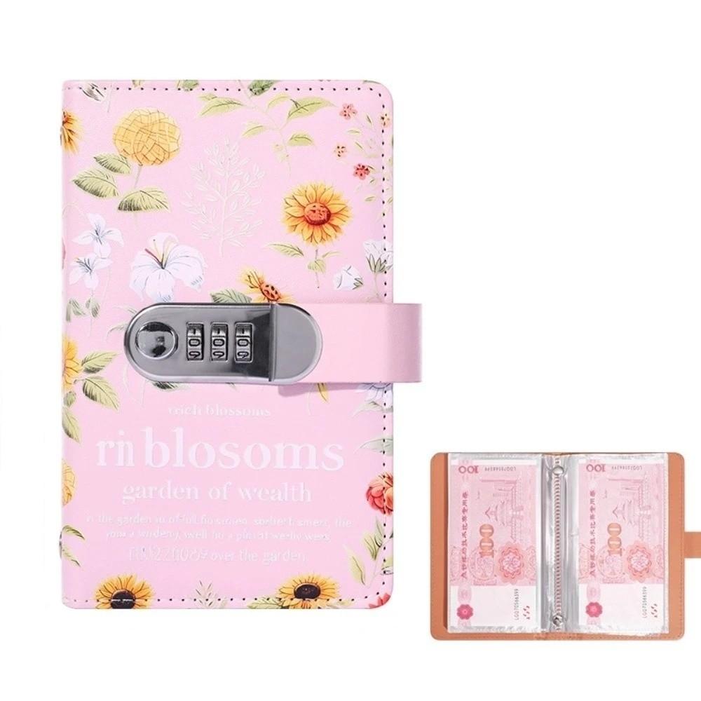 Double-sided Money Organizer Lockable Cash Envelope Travel Sunflower Print Budget Binder Office