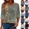 Women's Fashion Casual V Neck 3/4 Sleeve Loose Printed T-Shirt Ladies Top